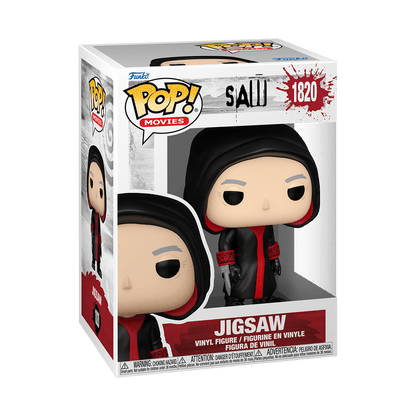 Funko POP Movies Jigsaw vinyl figure in black cap and red scarf