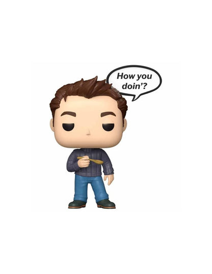 Joey Tribbiani Vinyl-Figur, braunes Haar, blauer Jeanslook, hält Handgeste