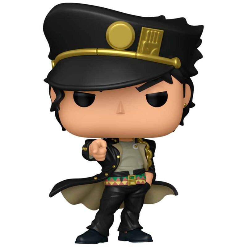 Jotaro Kujo vinyl figure, black outfit with gold trim, black hat with gold emblem