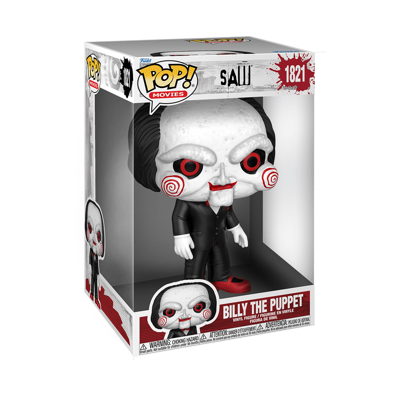 Jumbo Billy the Puppet Funko figure with white face, red eyes, black suit, red shoes