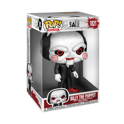 Jumbo Billy the Puppet figure in retail box, white face with red eyes and curls