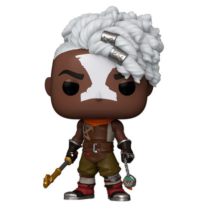 Arcane Ekko vinyl figure with white cloud-like hair, brown face, goggles headband