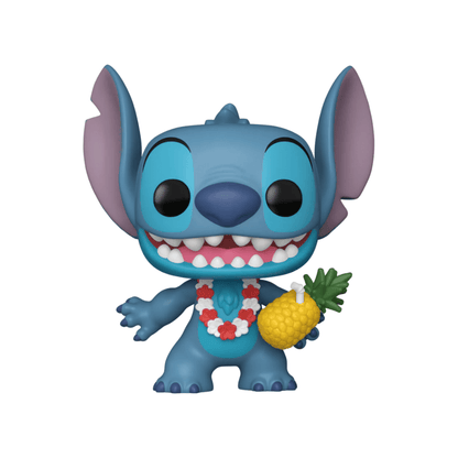 Luau Stitch vinyl figure: blue Stitch holding yellow pineapple