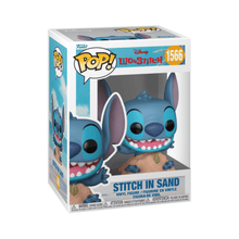 Funko Pop! Stitch in Sand vinyl figure in retail box, blue alien with sand mound