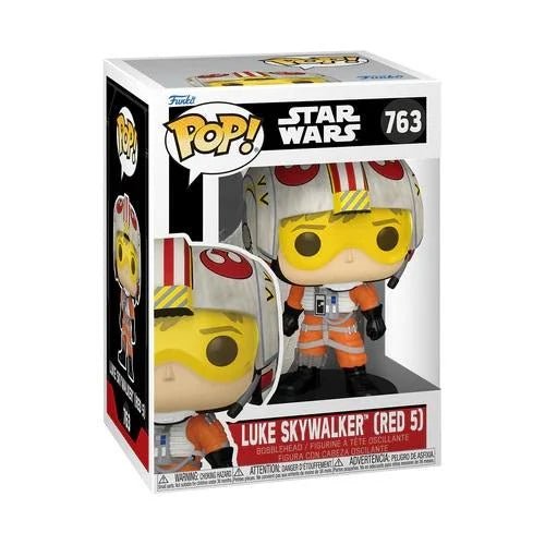 Luke Skywalker (Red 5) POP! Figur in Box, gelber Helm mit Streifen, orange Anzug