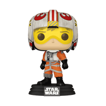Luke Skywalker (Red 5) POP! Figur, gelber Helm mit Streifen, orange Fluganzug auf Sockel