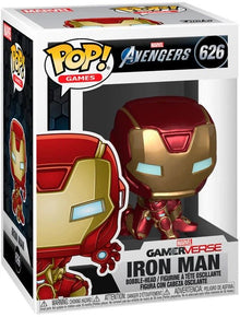 Funko POP! Iron Man Gameverse figure in box, red and gold armor, blue eyes