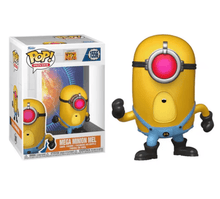 Mega Minion Mel vinyl figure, yellow Minion with pink goggles, fists raised
