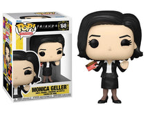 Monica Geller Pop! vinyl figure standing, black outfit, holding red chocolate bar