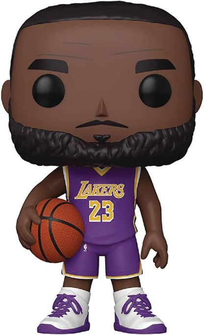 NBA Lakers LeBron James purple jersey Funko Pop figure holding basketball, 10-inch