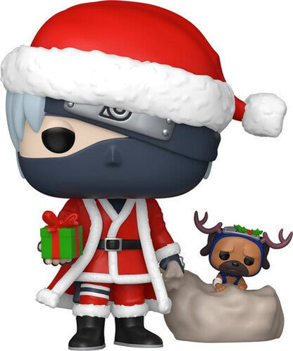 Kakashi Hatake im Weihnachtsmützchen, mit rotem Geschenk und Pakkun-Figur