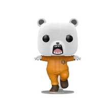 Bepo figure with white bear head and black eyes, orange jumpsuit, standing