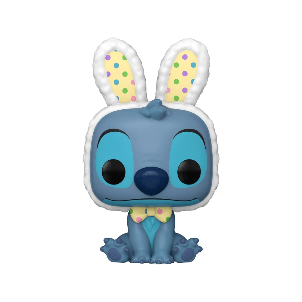 Stitch Vinylfigur, große Hasenohren mit bunten Punkten, blauer Kopf und Ohren