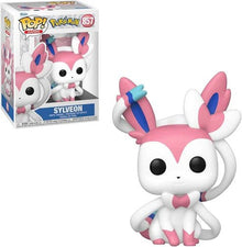Sylveon POP! vinyl figure standing, pink and white with teal-blue ear ribbon