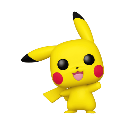Pikachu vinyl figure with yellow body, long ears, red cheeks, smiling
