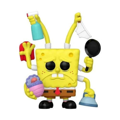 SpongeBob Cleaning vinyl figure with spray bottle, scrub sponge, and dustpan tool