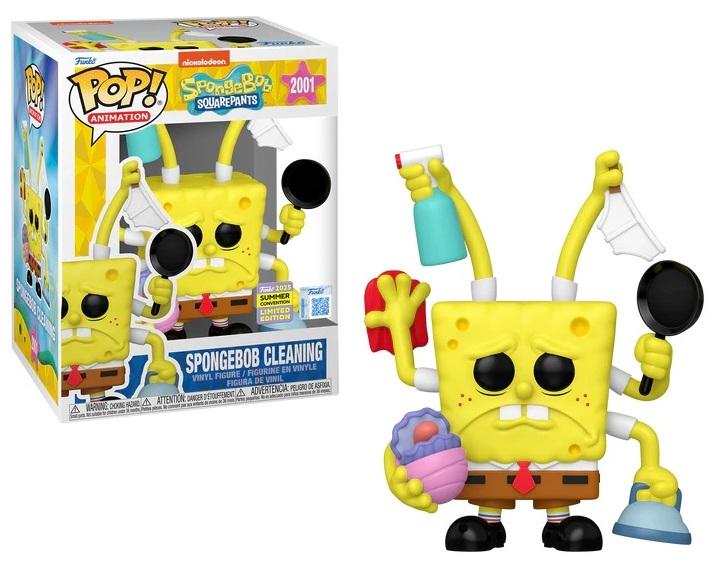SpongeBob Cleaning vinyl figure with spray bottle and scrub sponge, shown with box