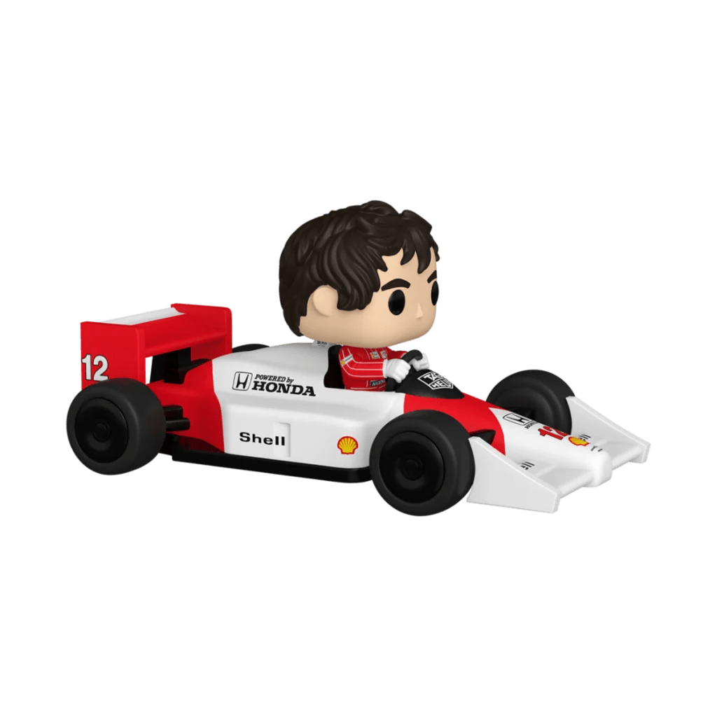 Ayrton Senna POP! Rides vinyl racing figure seated in white and red F1 car