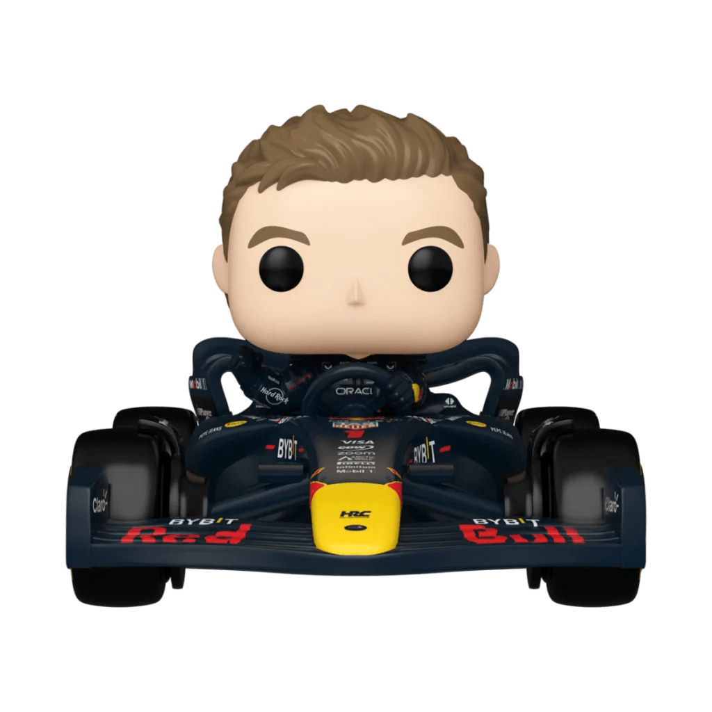 Max Verstappen vinyl figure seated in dark blue Red Bull race car