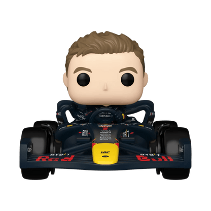 Max Verstappen vinyl figure seated in dark blue Red Bull race car