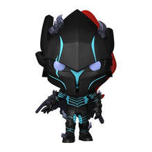 Igris vinyl figure with black armor, blue glowing lines and red cape