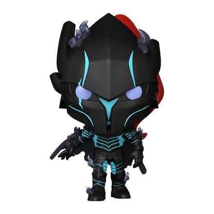 Igris vinyl figure with black armor, blue glowing lines and red cape