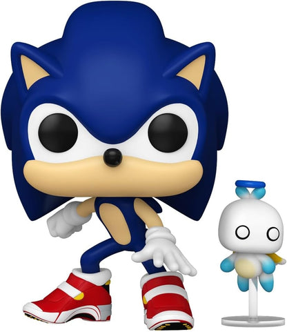 Sonic vinyl figure with Hero Chao companion, red shoes, standing with fists out