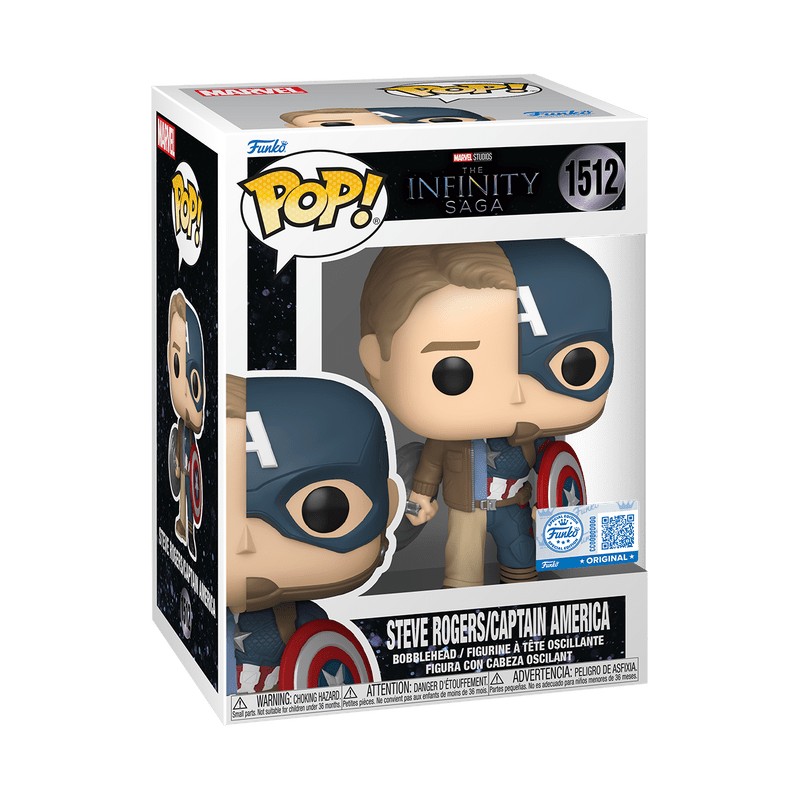 Funko Pop! Steve Rogers/Captain America in box—blue suit and mask