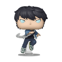 Sung Jinwoo chibi vinyl figure holding a scythe-style weapon, blue outfit