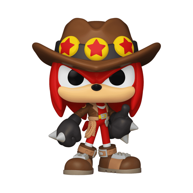 Treasure Hunter Knuckles vinyl figure with brown star hat and red outfit, arms out