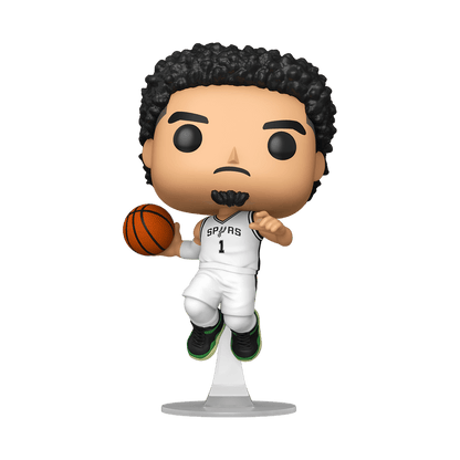 Victor Wembanyama Funko POP figurine in white Spurs jersey holding basketball