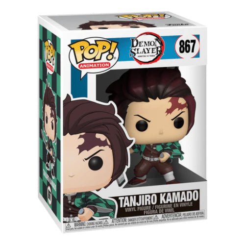 Funko POP! Vinylfigur Tanjiro Kamado in grünem Haori, auf Kartonbox