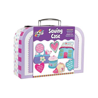 Galt Sewing Case for Beginners, purple craft kit with carry handle and label