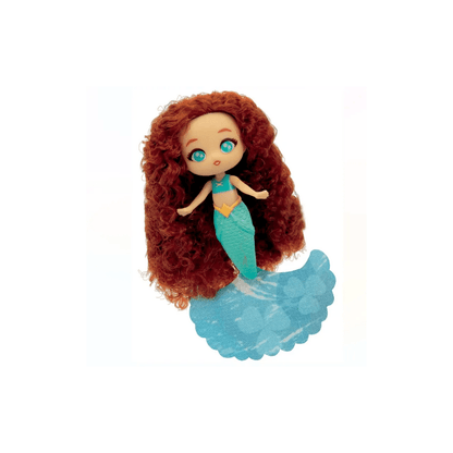 Seasters mermaid doll figure with curly red hair and teal blue tail