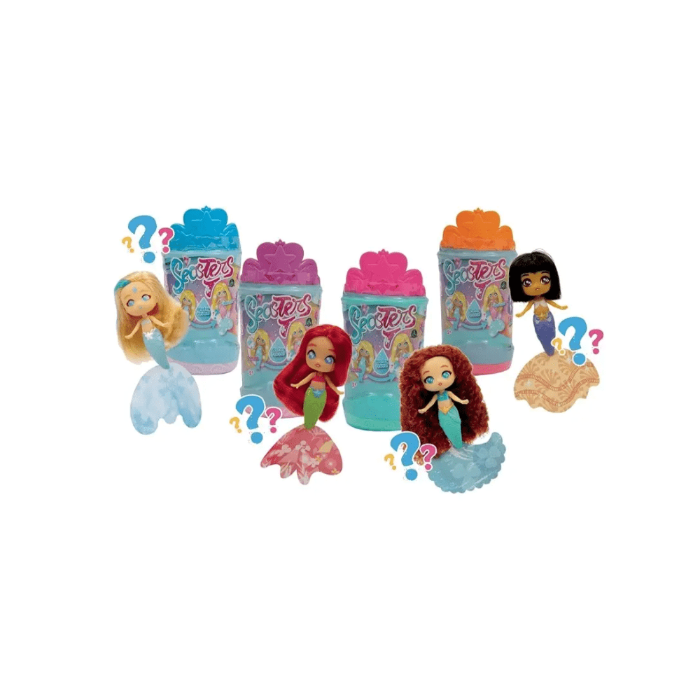 Seasters mermaid doll figure assortment with multiple character figures and pastel boxes
