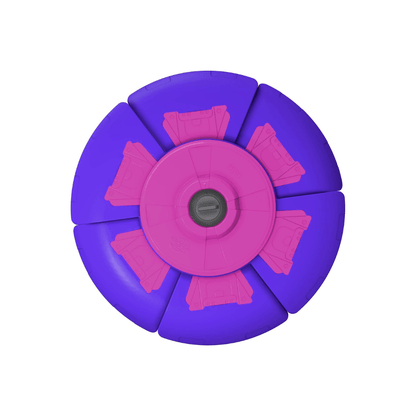 Slider disc timer toy with purple outer ring and pink center disc with spokes
