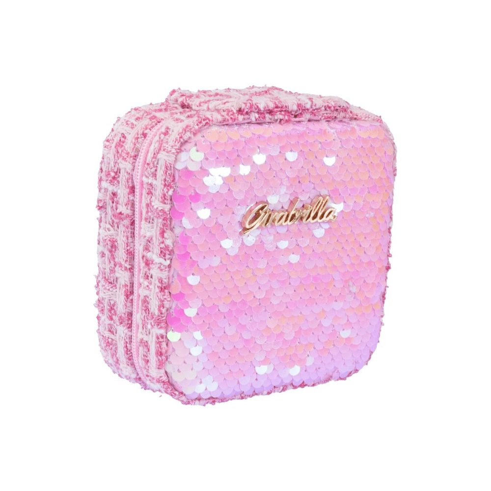 Girabrilla Mini Case, rosa Pailletten, Reißverschluss und vorderes Logo