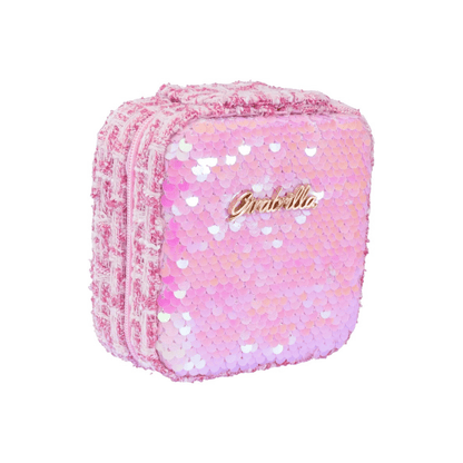 Girabrilla Mini Case, rosa Pailletten, Reißverschluss und vorderes Logo
