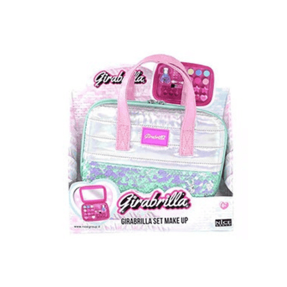 Set make up Girabrilla: borsa trucco rosa con apertura e astuccio glitter