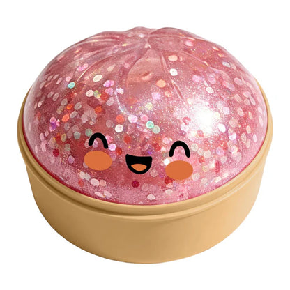 Glitter dumpling squishy pink dome with cute face and sparkling glitter