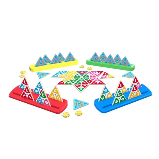 Triominos junior board game set with colorful triangular tiles and trays