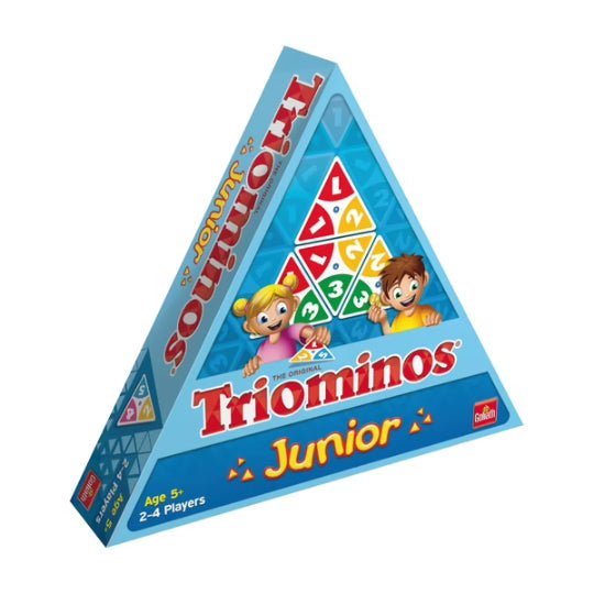Junior Triominos board game box with colorful triangular tiles