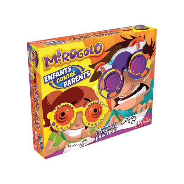 Mirogolo Challenge Your Parents board game box with colorful pieces and text
