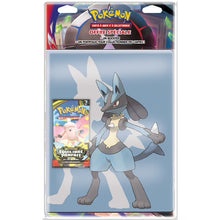 Pokémon card portfolio with Lucario design and one booster pack