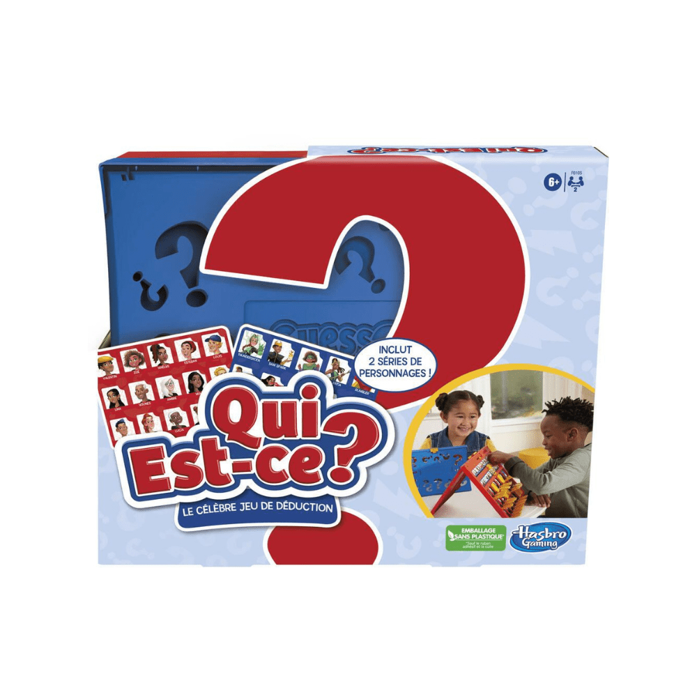 Board deduction card game box with large red question mark graphic