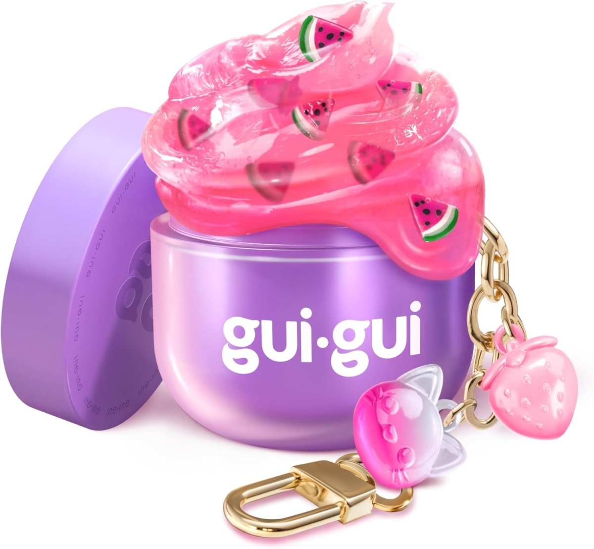 Slime mini single pack, purple case with watermelon-pattern pink slime and charm