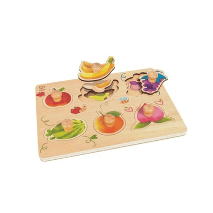 Fruity layer puzzle wooden board with fruit pieces