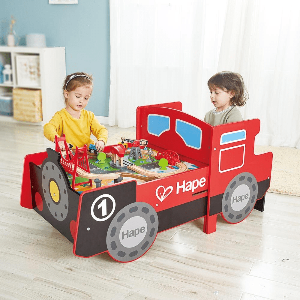 Hape Ride - On Engine Wooden Railway Set Play Table 32pcs - Hape - The Toy Store