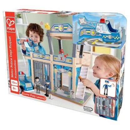 Metro Police Dept playset box: blue station, helicopter, police figures