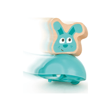 Push-and-run bunny toy with teal bunny head and base